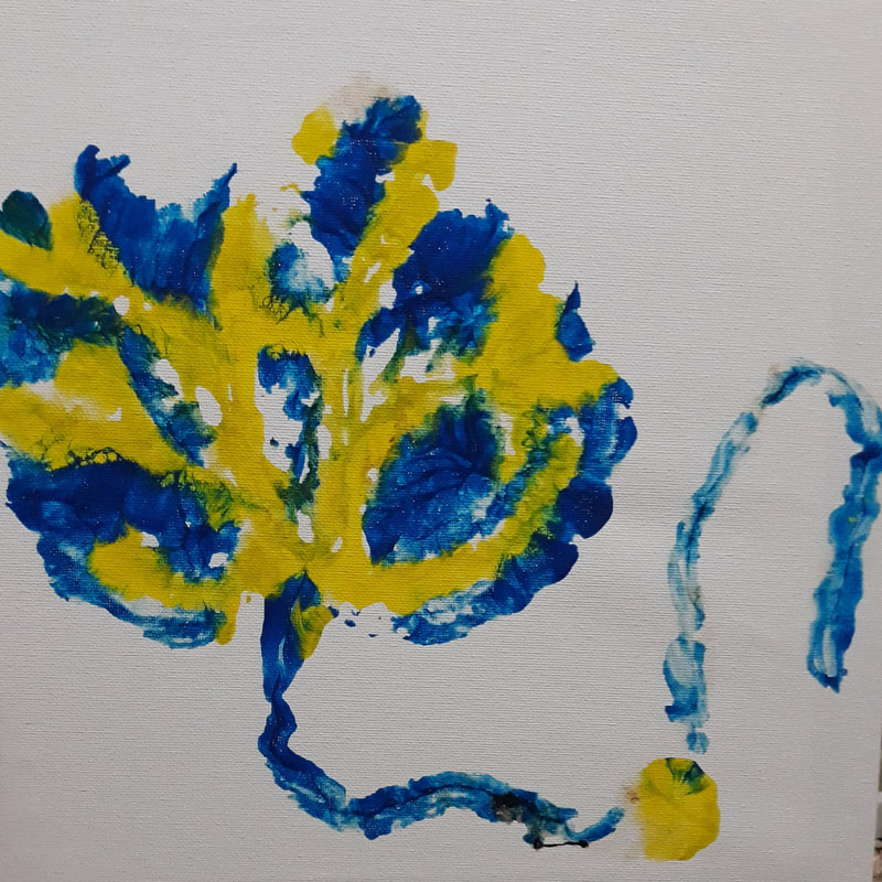 yellow and blue placenta print on canvas